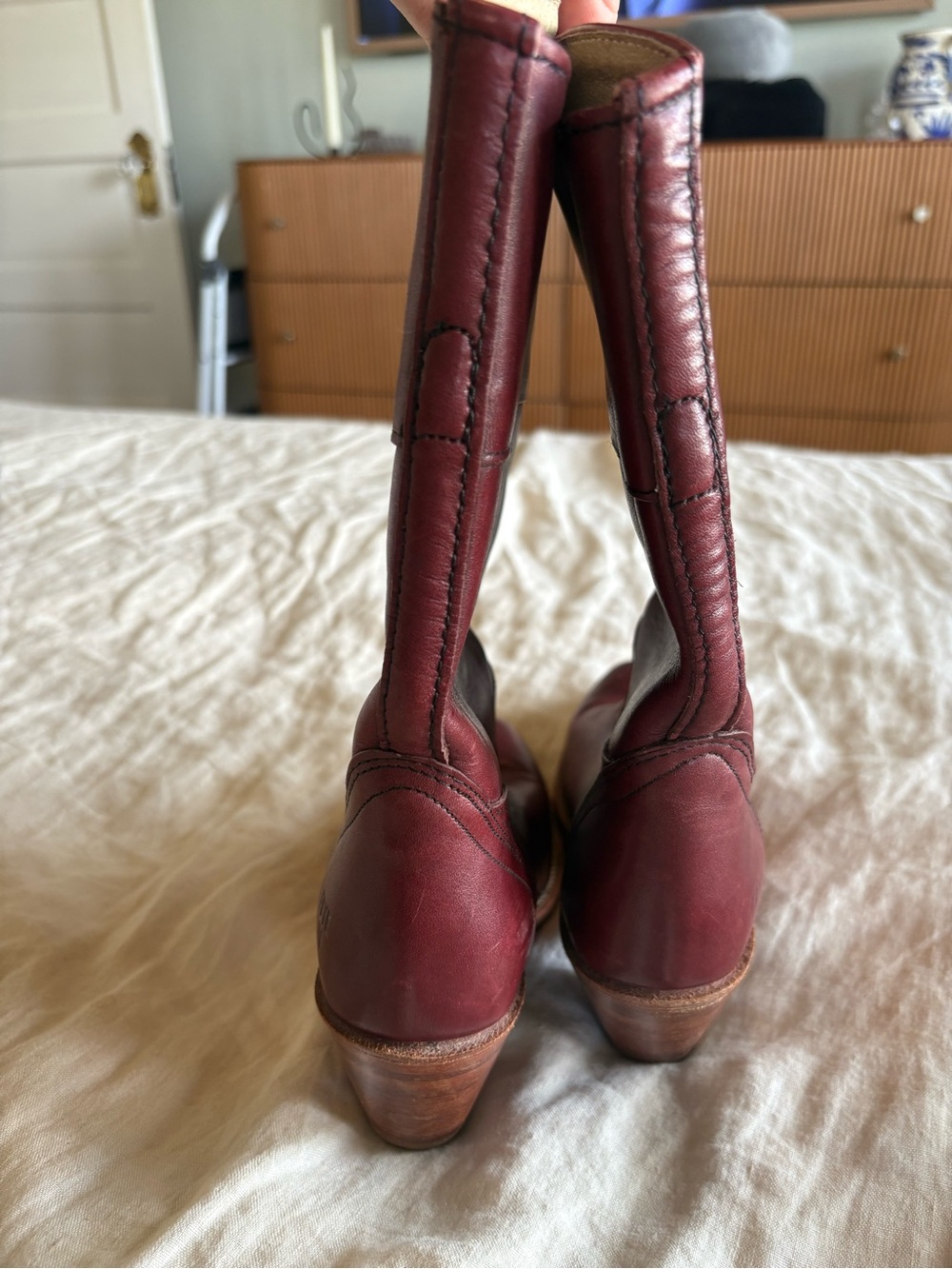 Frye Burgundy Leather Western Boots 7.5 Narrow - Picture 5 of 6
